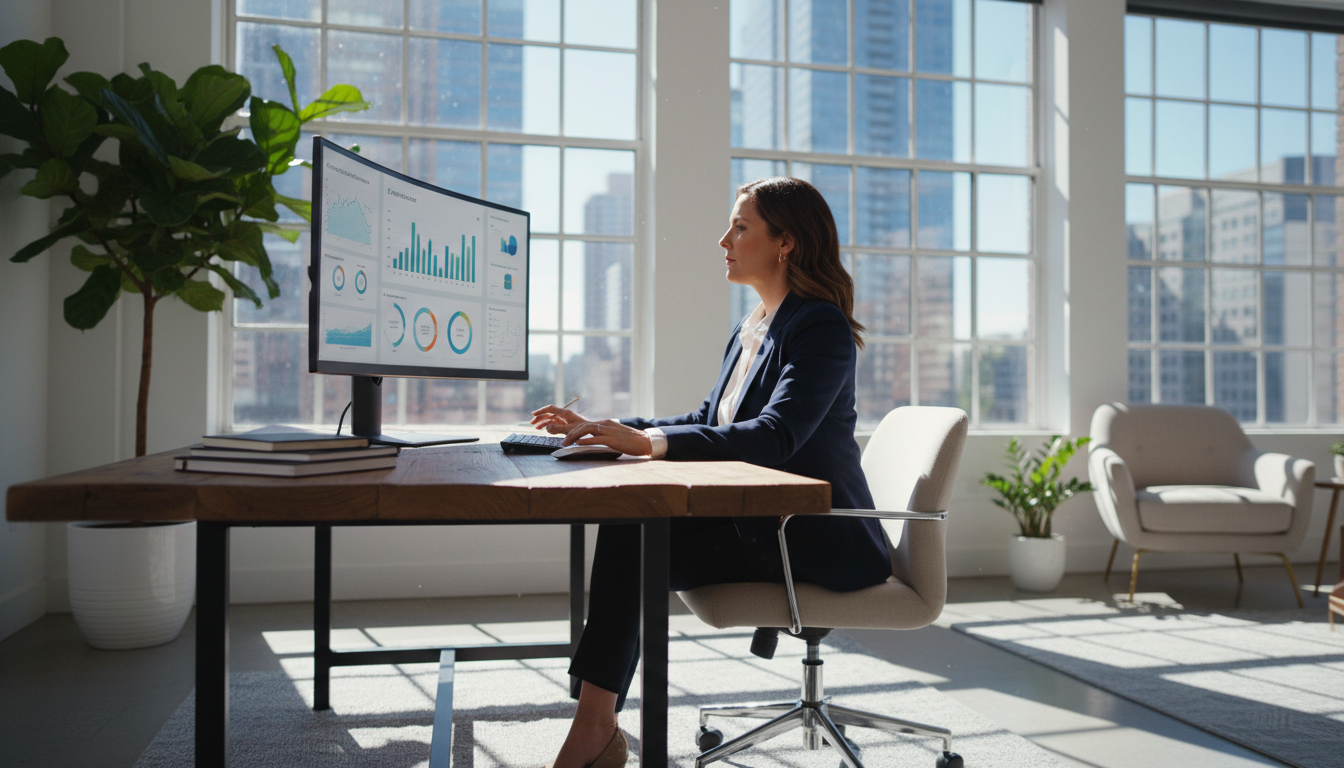 Professional working at computer in modern office